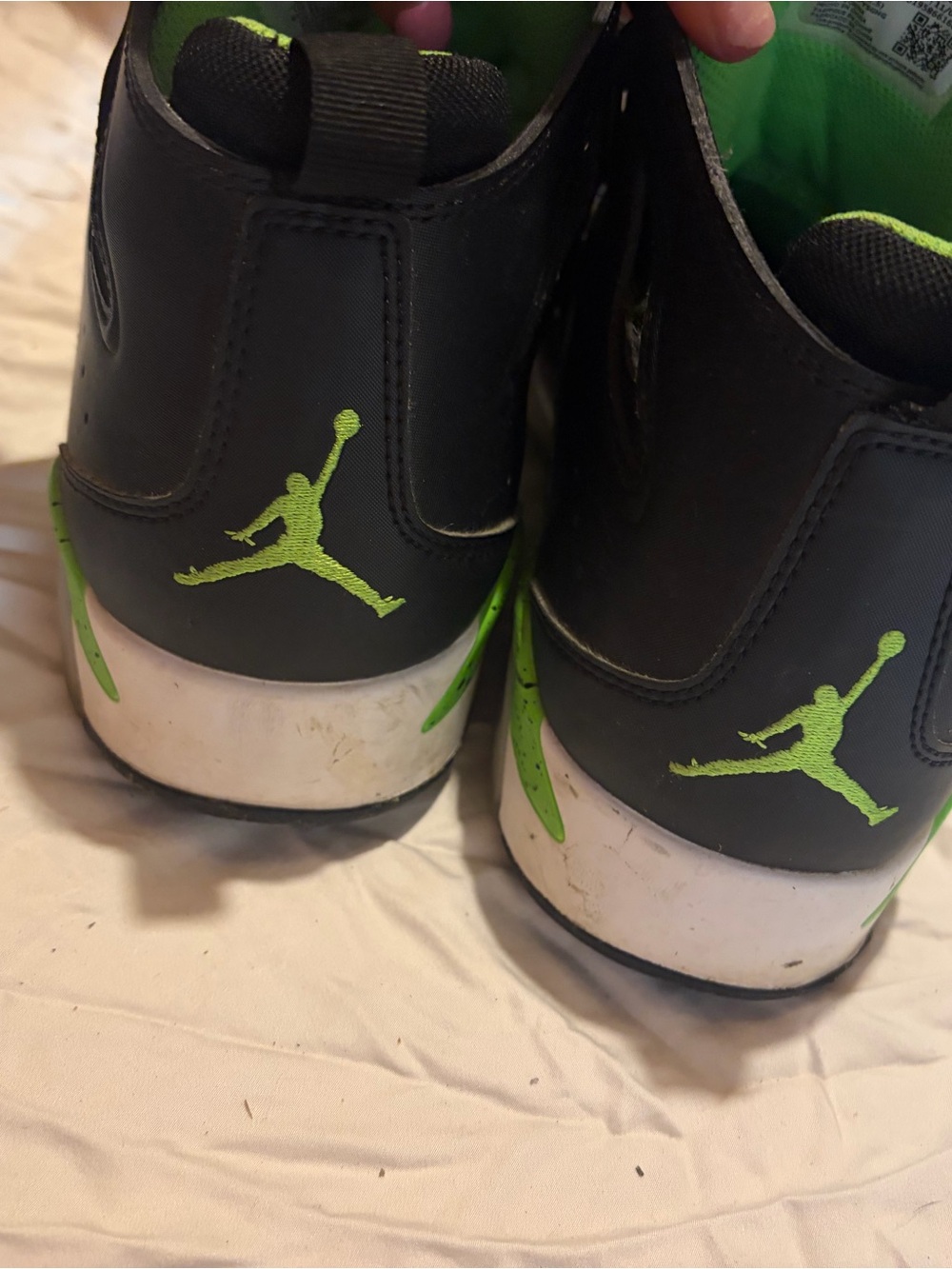 Jordan Black with Neon Green Accent High-Top Sneakers - Picture 4 of 5